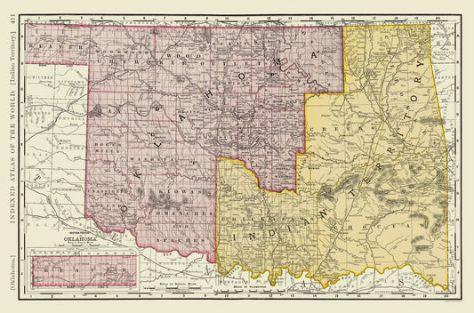 Historic State Map - Oklahoma Indian Territory - Rand McNally 1897 - 23 x 34.82 - Vintage Wall Art