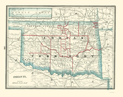 Historic State Map - Oklahoma Indian Territory - Rathbun 1893 - 23 x 29.24 - Vintage Wall Art