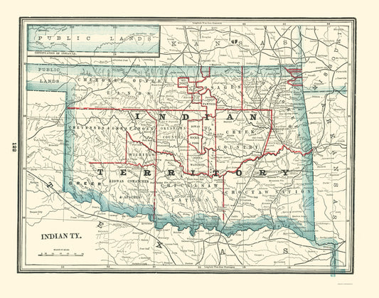 Historic State Map - Oklahoma Indian Territory - Rathbun 1893 - 23 x 29.24 - Vintage Wall Art