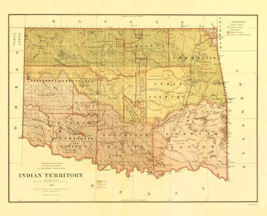 Historic State Map - Oklahoma Indian Territory - Roeser 1879 - 23 x 28.53 - Vintage Wall Art