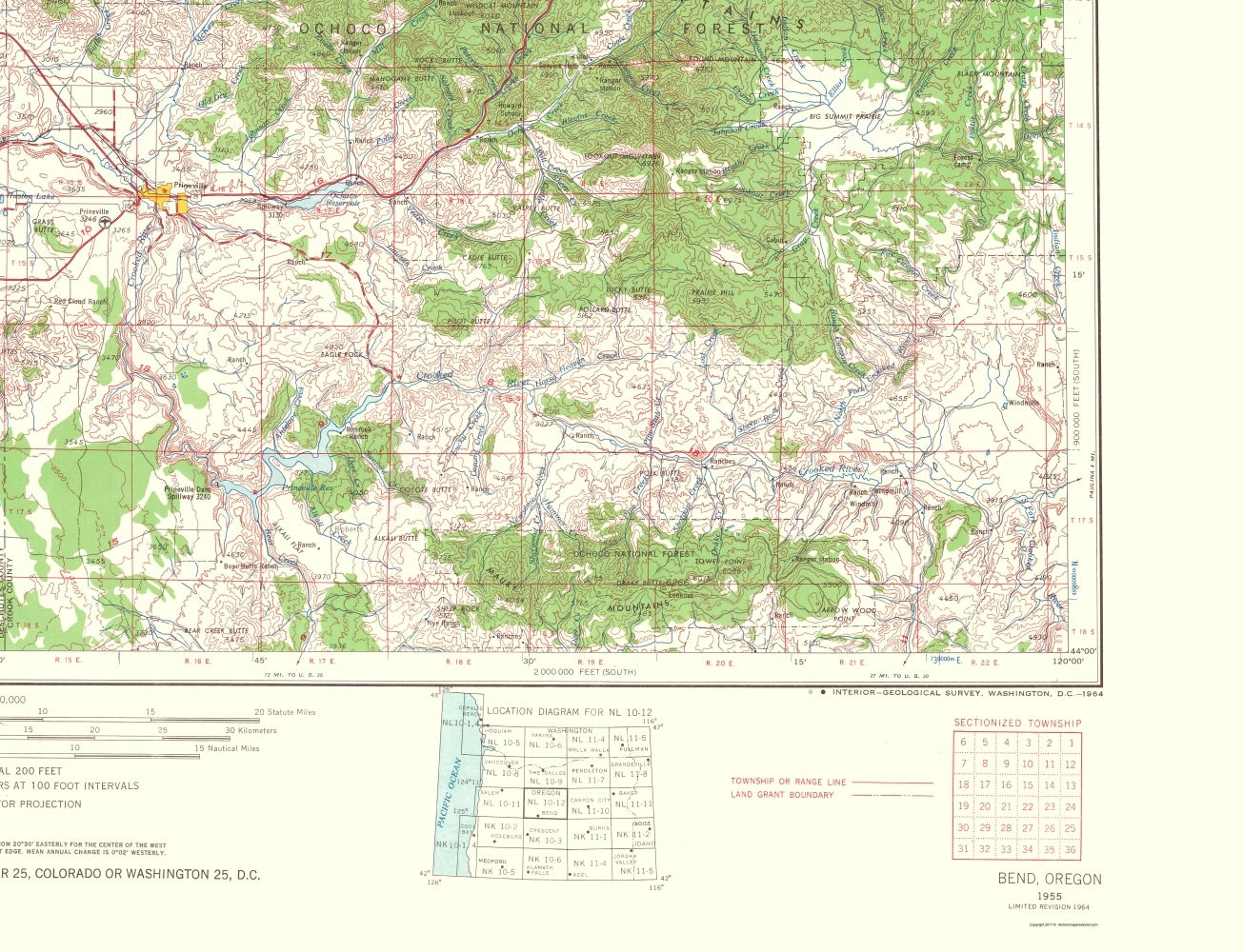 Topographical Map - Bend Oregon Quad - USGS 1964 - 23 x 30.02 - Vintage Wall Art