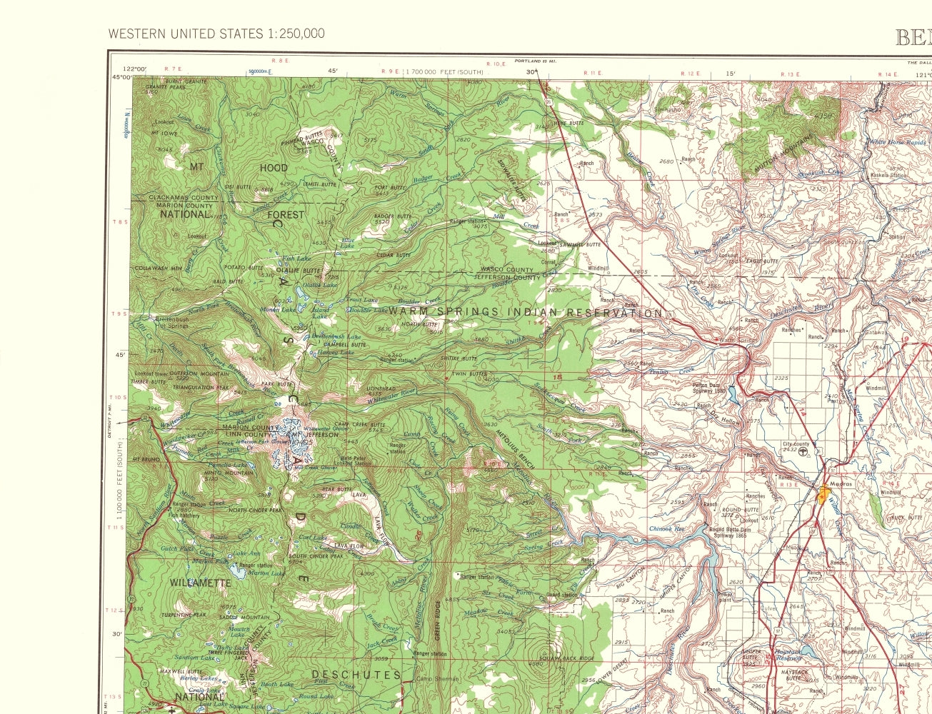 Topographical Map - Bend Oregon Quad - USGS 1964 - 23 x 30.02 - Vintage Wall Art