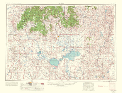 Topographical Map - Burns Oregon Quad - USGS 1964 - 23 x 30.15 - Vintage Wall Art