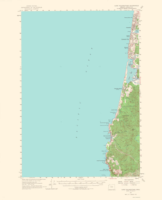 Topographical Map - Cape Foulweather Oregon Quad - USGS 1967 - 23 x 28.36 - Vintage Wall Art