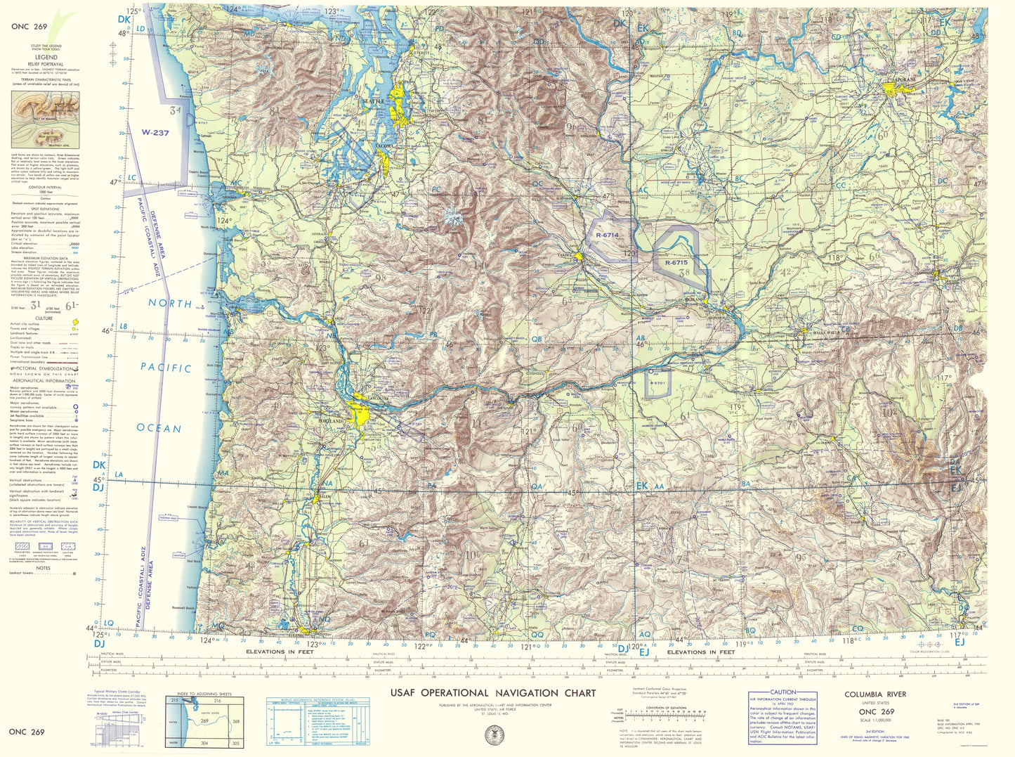 Topographical Map - Columbia River Idaho Oregon Washington Sheet - USGS 1962 - 23 x 30.85 - Vintage Wall Art