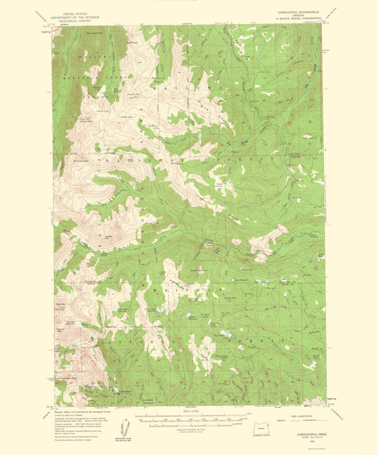 Topographical Map - Cornucopia Oregon Quad - USGS 1961 - 23 x 27.65 - Vintage Wall Art