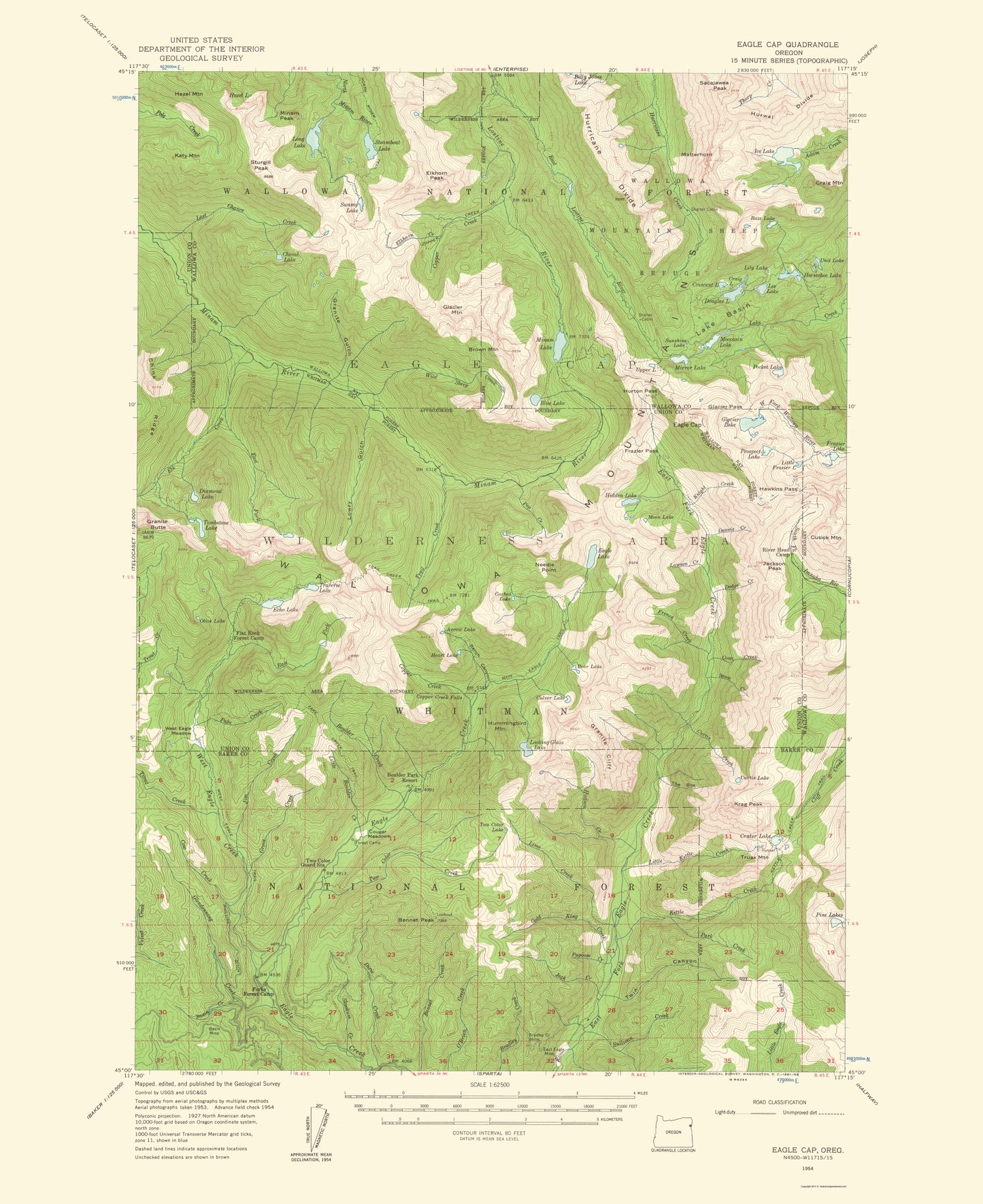 Topographical Map - Eagle Cap Oregon Quad - USGS 1961 - 23 x 28.17 - Vintage Wall Art