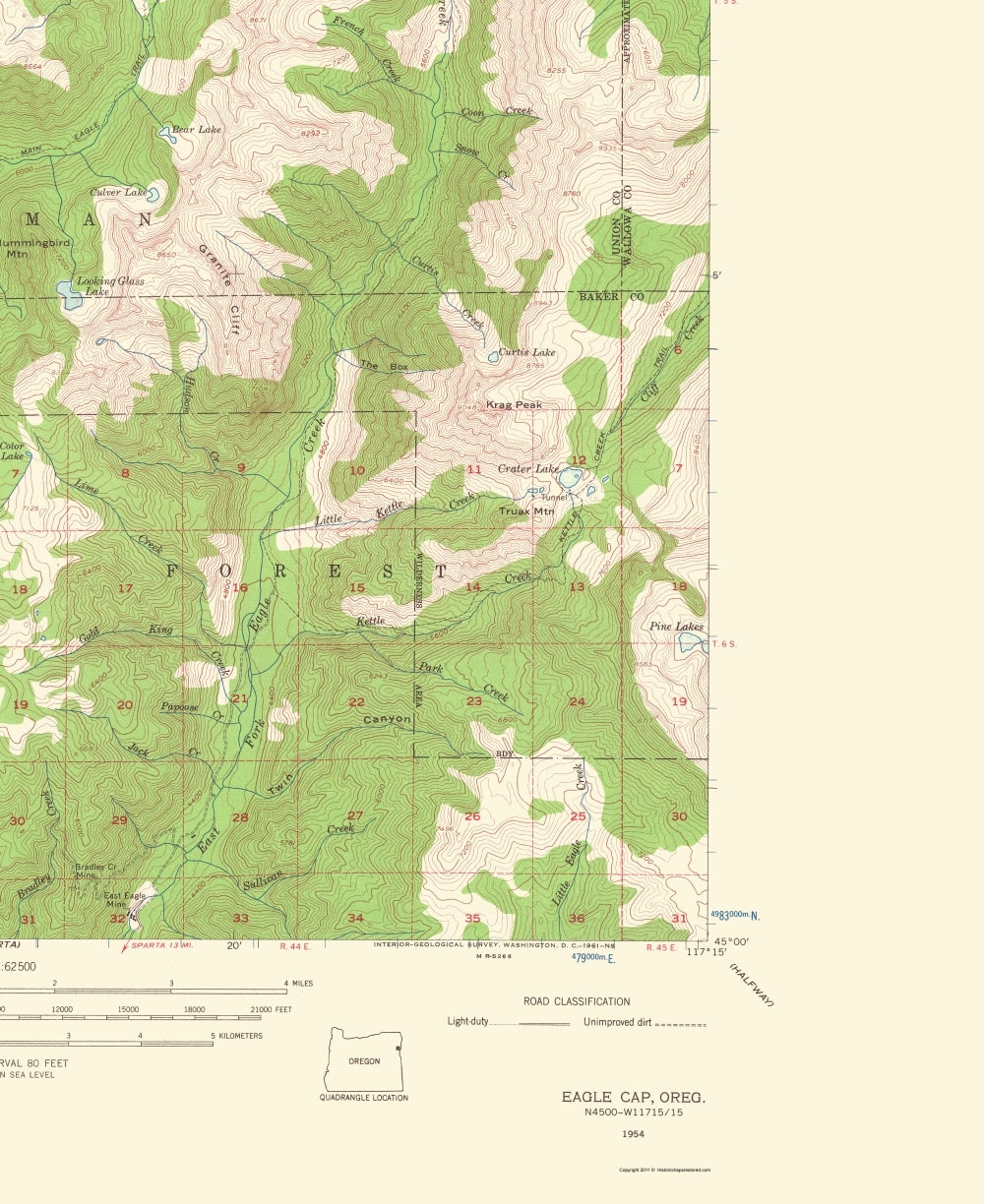 Topographical Map - Eagle Cap Oregon Quad - USGS 1961 - 23 x 28.17 - Vintage Wall Art