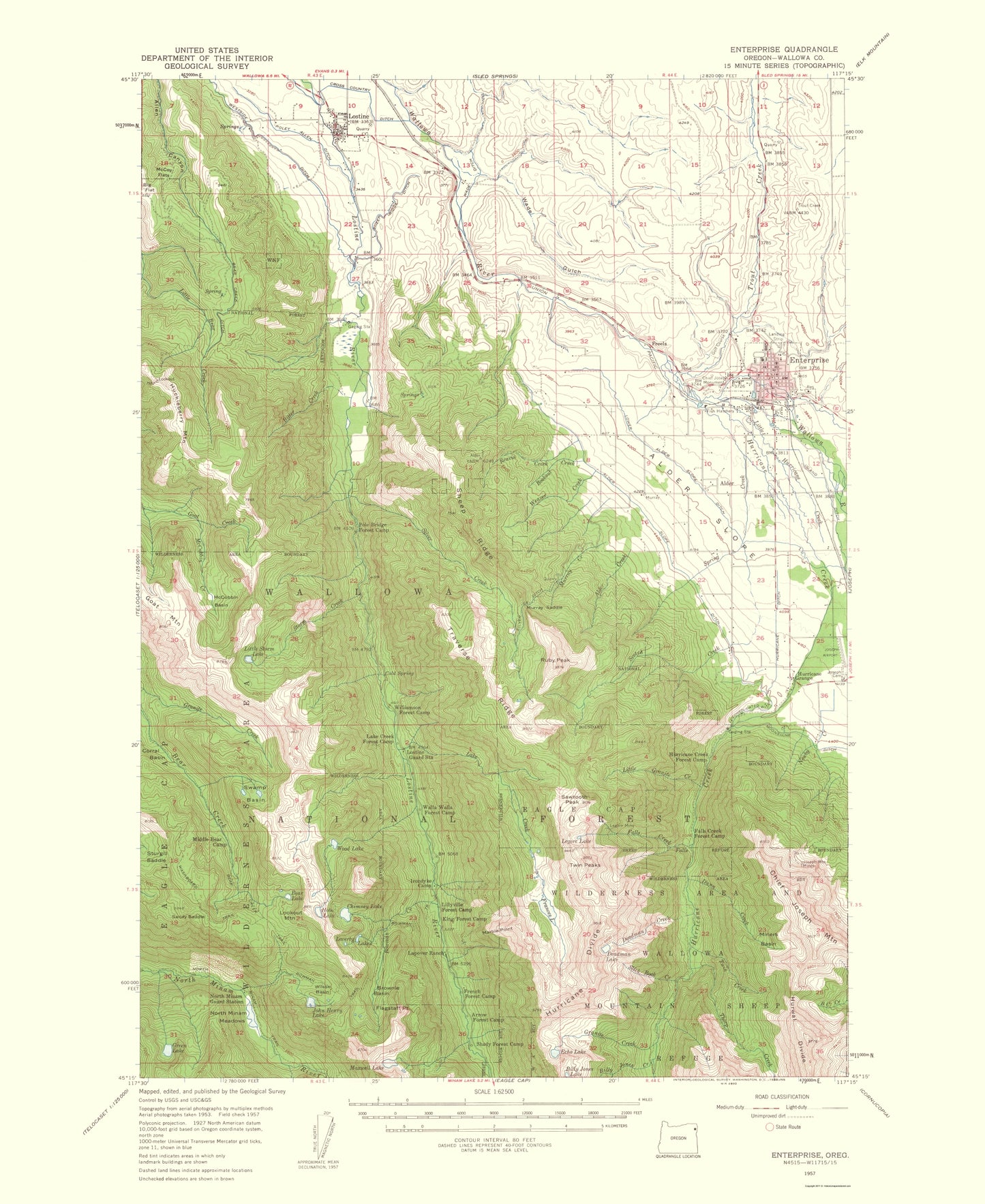 Topographical Map - Enterprise Oregon Quad - USGS 1963 - 23 x 28.13 - Vintage Wall Art