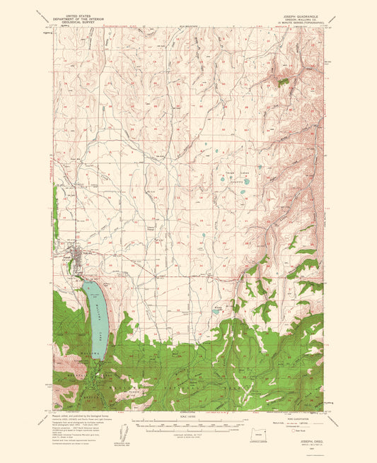 Topographical Map - Joseph Oregon Quad - USGS 1963 - 23 x 28.24 - Vintage Wall Art