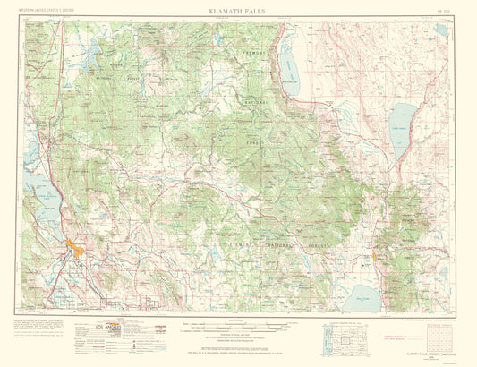 Topographical Map - Klamath Falls Oregon California Quad - USGS 1968 - 23 x 29.88 - Vintage Wall Art