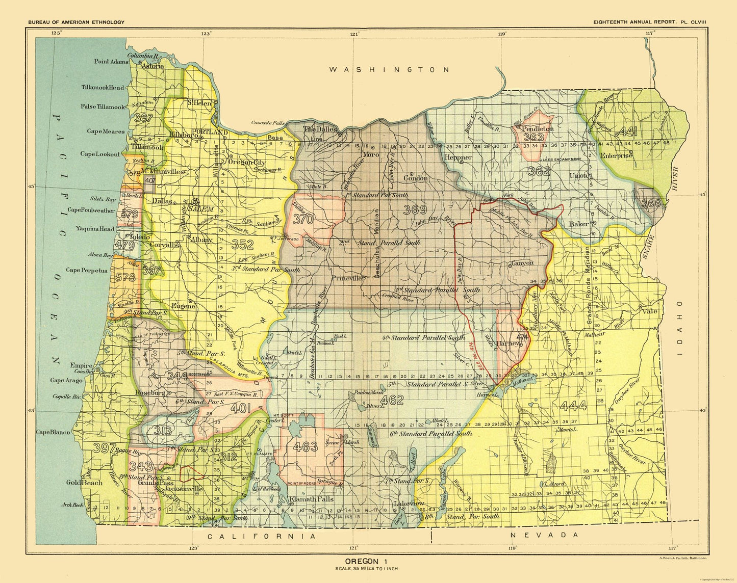 Historic State Map - Oregon - Hoen 1896 - 29.05 x 23 - Vintage Wall Art