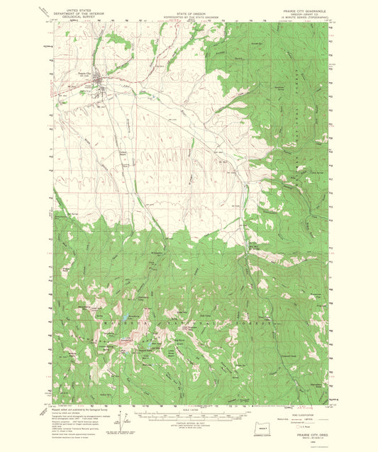 Topographical Map - Prairie City Oregon Quad - USGS 1968 - 23 x 27.53 - Vintage Wall Art