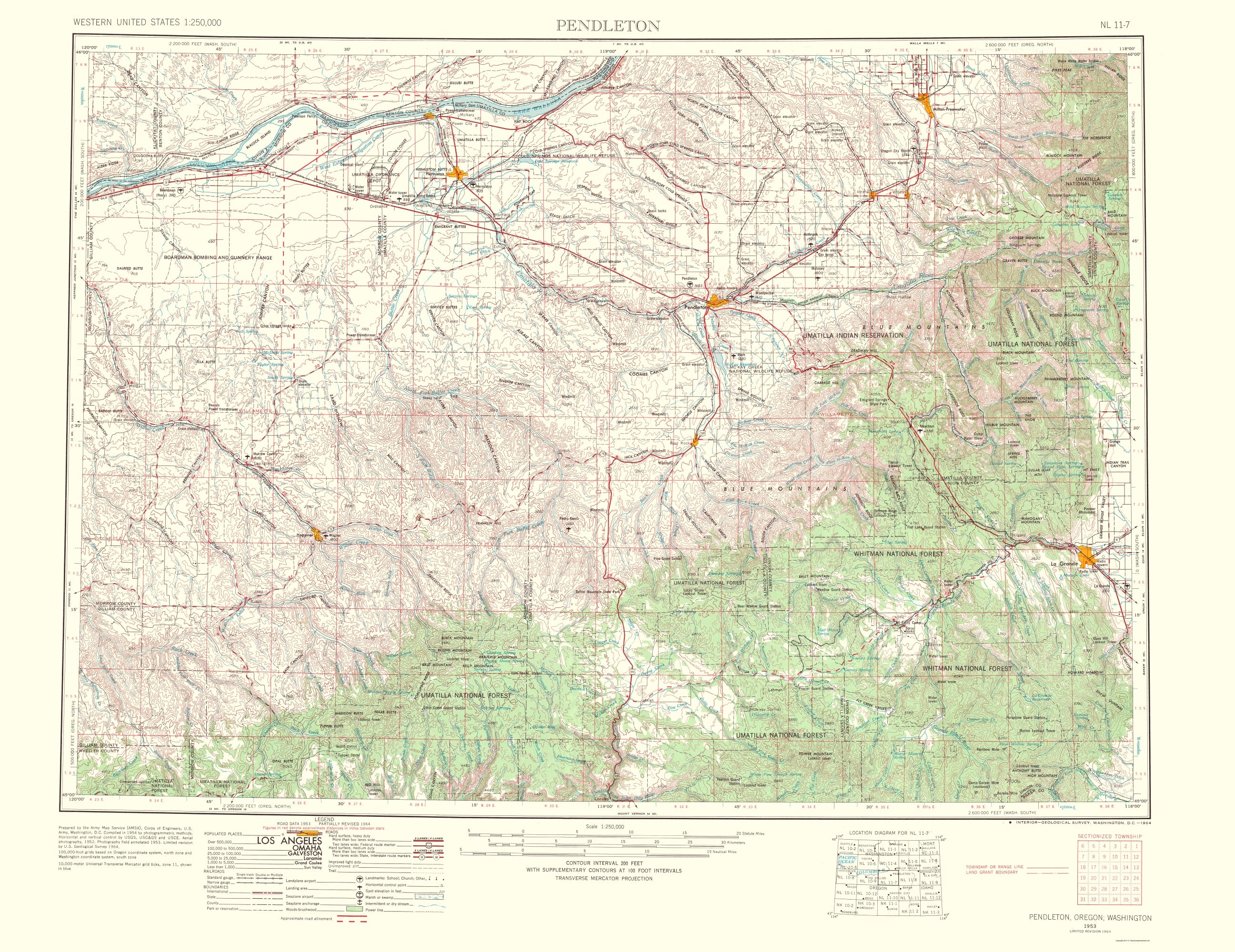 Topographical Map - Pendleton Oregon Washington Quad - USGS 1964 - 23 ...