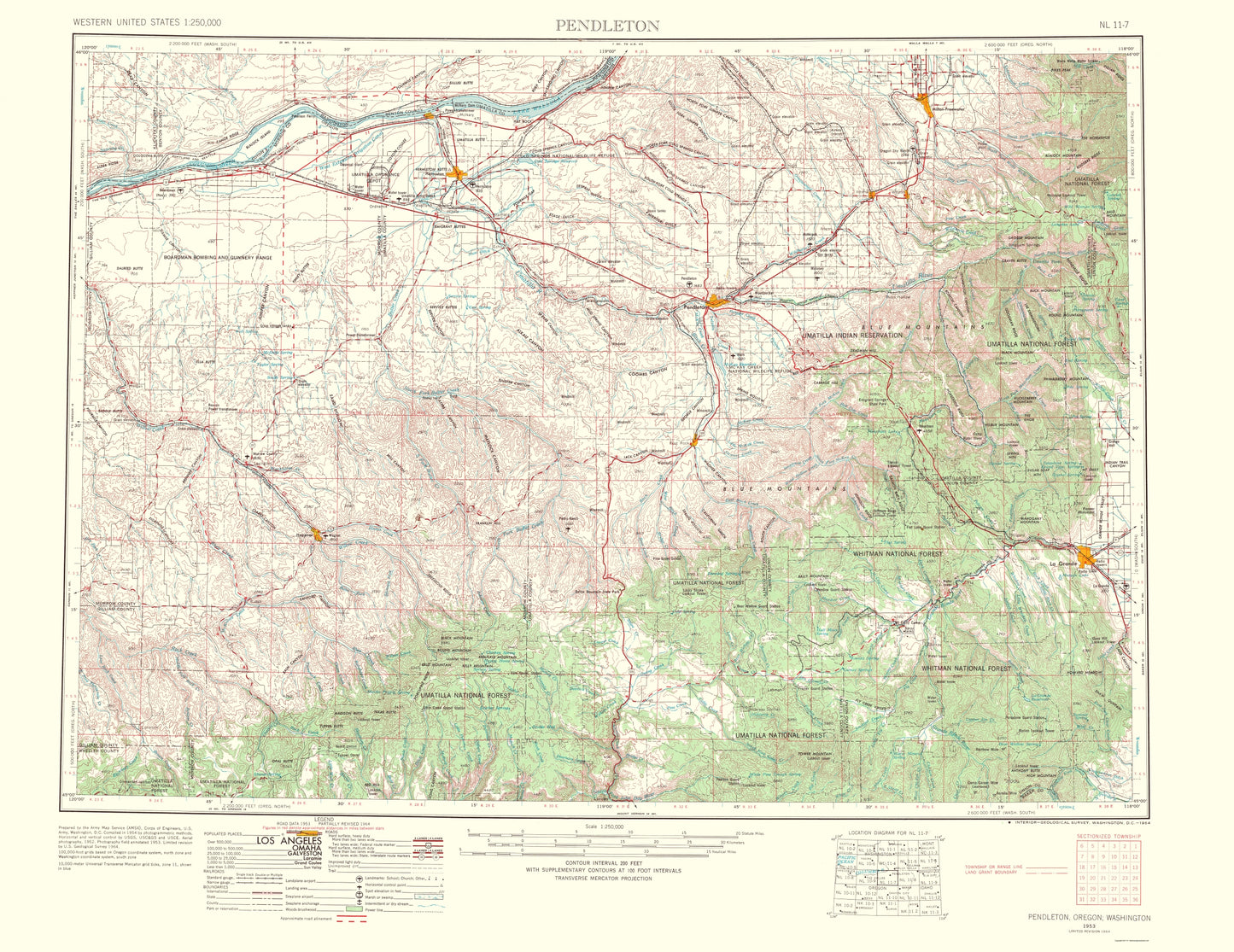 Topographical Map - Pendleton Oregon Washington Quad - USGS 1964 - 23 x 29.82 - Vintage Wall Art