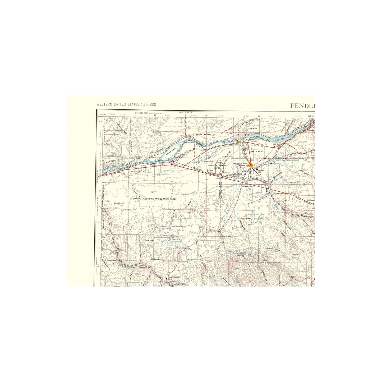 Topographical Map - Pendleton Oregon Washington Quad - USGS 1964 - 23 ...
