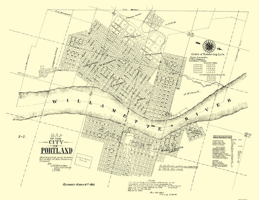 Historic City Map - Portland Oregon - Burrage 1866 - 23 x 29.66 - Vintage Wall Art