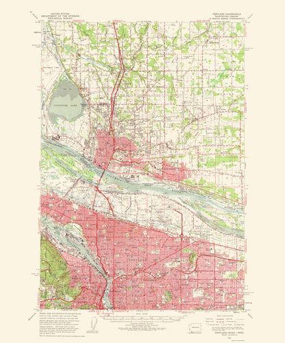 Topographical Map - Portland Oregon Washington Quad - USGS 1963 - 23 x 27.72 - Vintage Wall Art