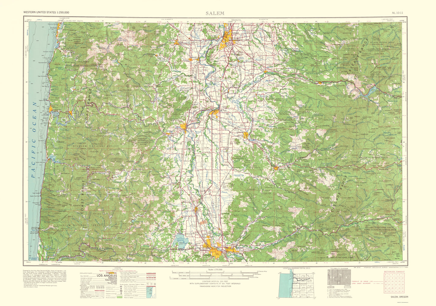 Topographical Map - Salem Oregon Quad - USGS 1963 - 23 x 32.76 - Vintage Wall Art