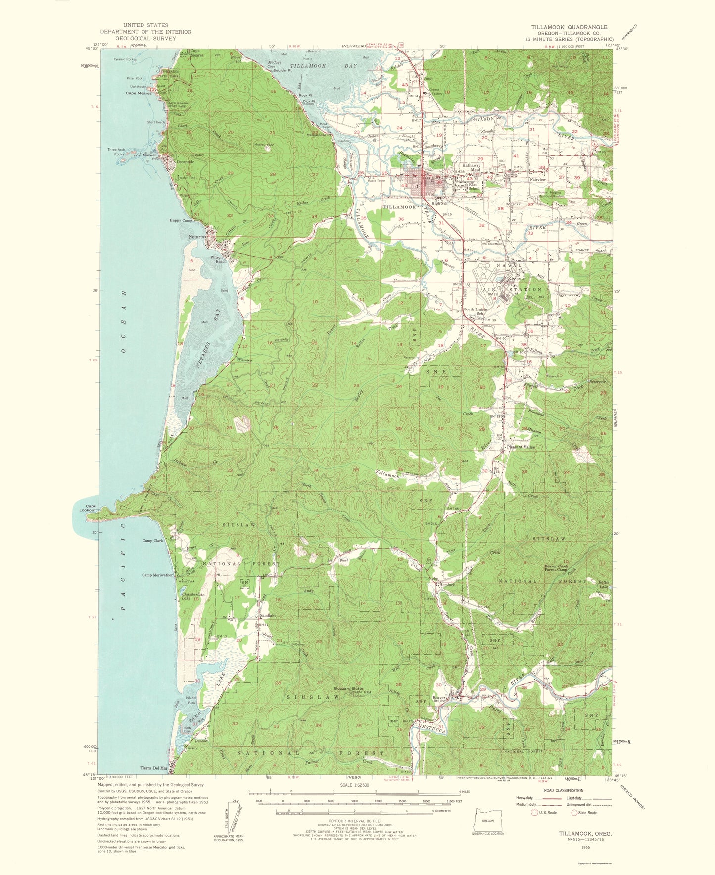 Topographical Map - Tillamook Oregon Quad - USGS 1963 - 23 x 28.13 - Vintage Wall Art