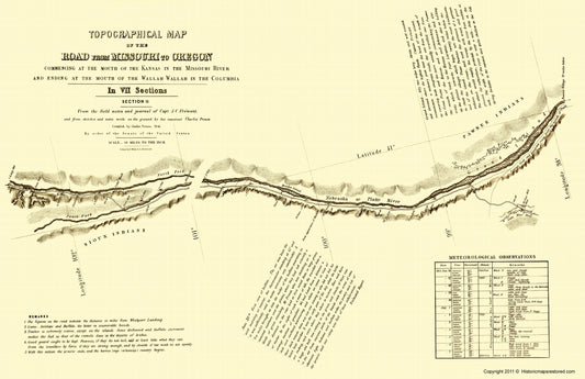 Topographical Map - Oregon Trail Nebraska 2 of 7 - Fremont 1846 - 23 x 35.55 - Vintage Wall Art