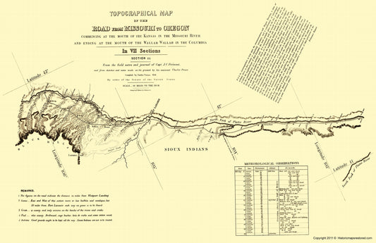 Topographical Map - Oregon Trail Wyoming 3 of 7 - Fremont 1846 - 23 x 35.55 - Vintage Wall Art