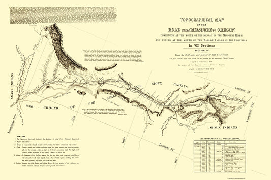 Topographical Map - Oregon Trail Wyoming 4 of 7 - Fremont 1846 - 23 x 34.50 - Vintage Wall Art