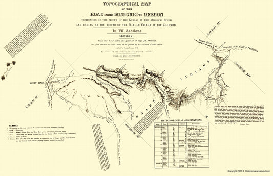 Topographical Map - Oregon Trail Idaho 5 of 7 - Fremont 1846 - 23 x 35.53 - Vintage Wall Art