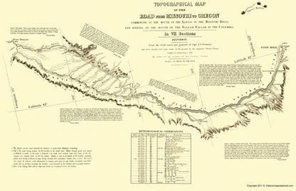 Topographical Map - Oregon Trail Idaho 6 of 7 - Fremont 1846 - 23 x 35.55 - Vintage Wall Art