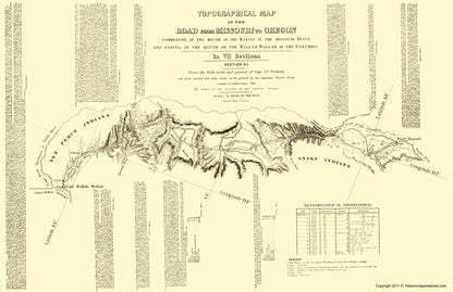 Topographical Map - Oregon Trail Idaho 7 of 7 - Fremont 1846 - 23 x 35.55 - Vintage Wall Art