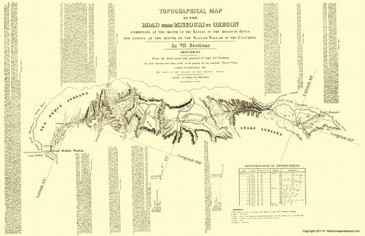 Topographical Map - Oregon Trail Idaho 7 of 7 - Fremont 1846 - 23 x 35.55 - Vintage Wall Art