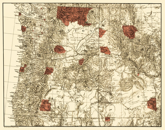 Historic State Map - Oregon Washington Indian Reservations - 1881 - 23 x 29.22 - Vintage Wall Art