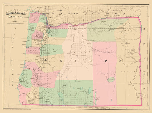 Historic State Map - Oregon - Asher and Adams 1874 - 23 x 30.97 - Vintage Wall Art