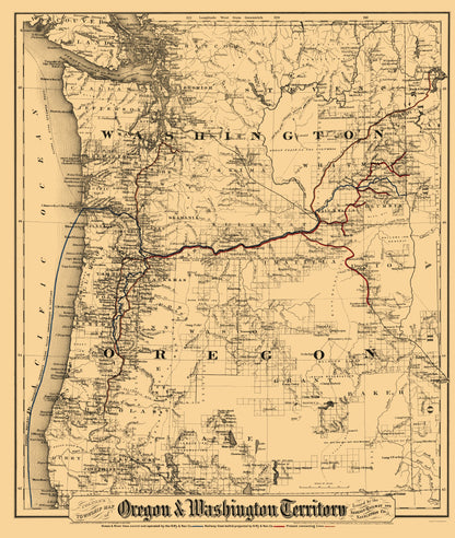 Historic State Map - Oregon Washington - Colton 1880 - 23 x 27.20 - Vintage Wall Art