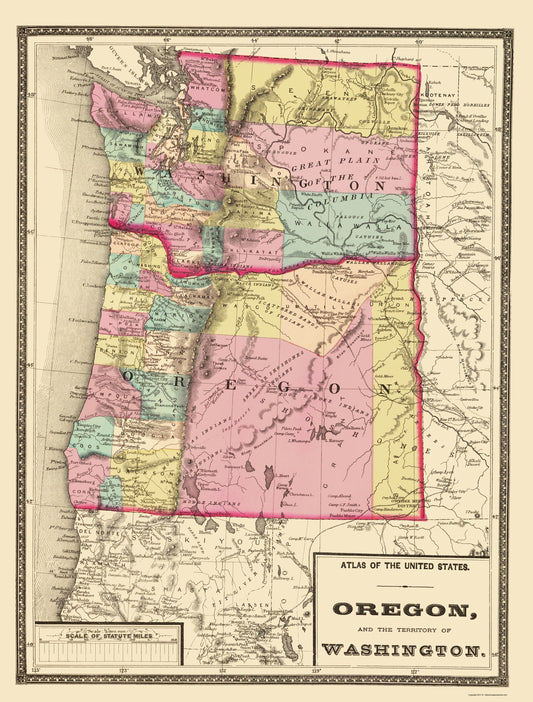 Historic State Map - Oregon Washington - Baltimore 1873 - 23 x 30.30 - Vintage Wall Art