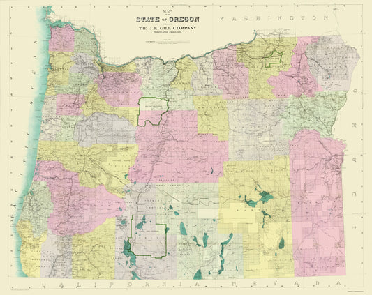 Historic State Map - Oregon - Gill 1911 - 23 x 29.01 - Vintage Wall Art