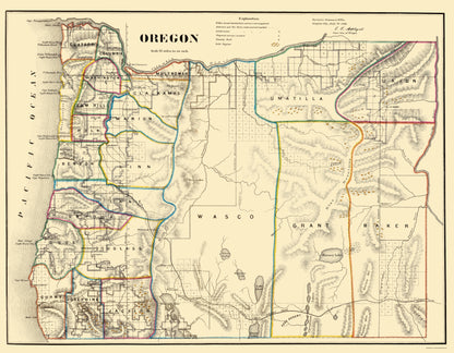 Historic State Map - Oregon - USGLO 1866 - 23 x 29.50 - Vintage Wall Art