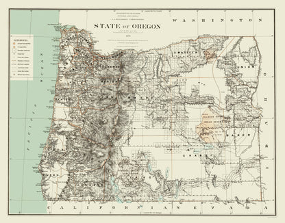 Historic State Map - Oregon - Bien 1879 - 23 x 29.34 - Vintage Wall Art