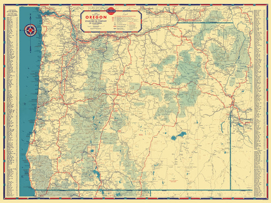 Historic State Map - Oregon - Gousha 1935 - 23 x 30.75 - Vintage Wall Art