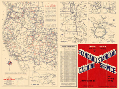 Historic State Map - United States Western - Gousha 1935 - 23 x 30.81 - Vintage Wall Art