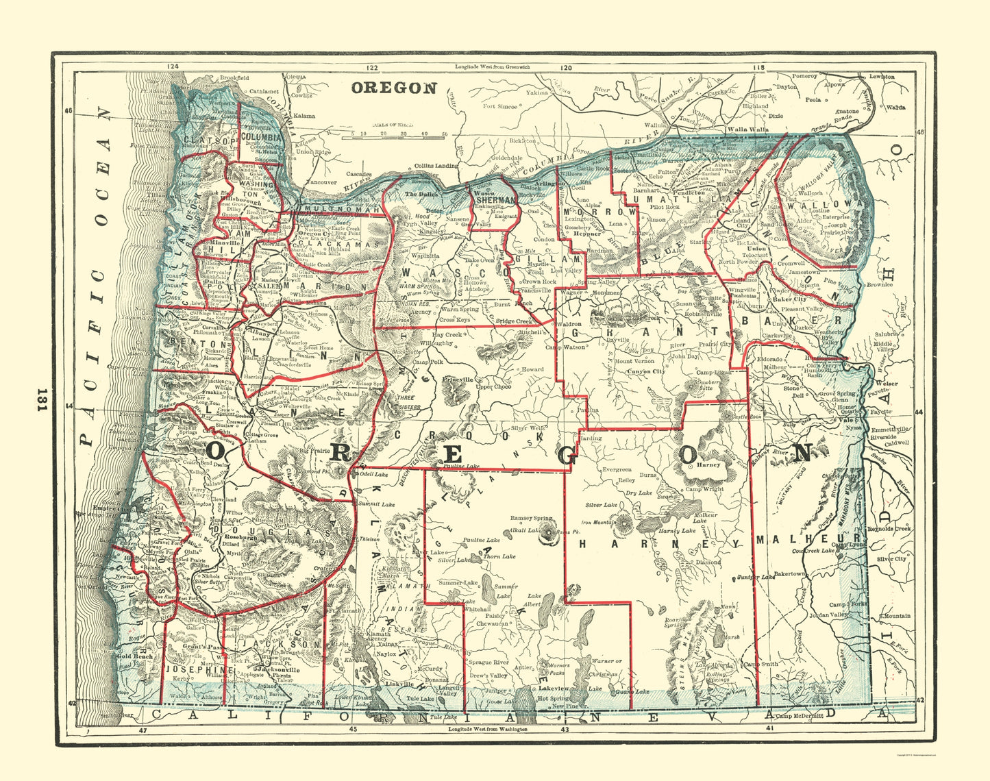 Historic State Map - Oregon - Rathbun 1893 - 23 x 29.14 - Vintage Wall Art