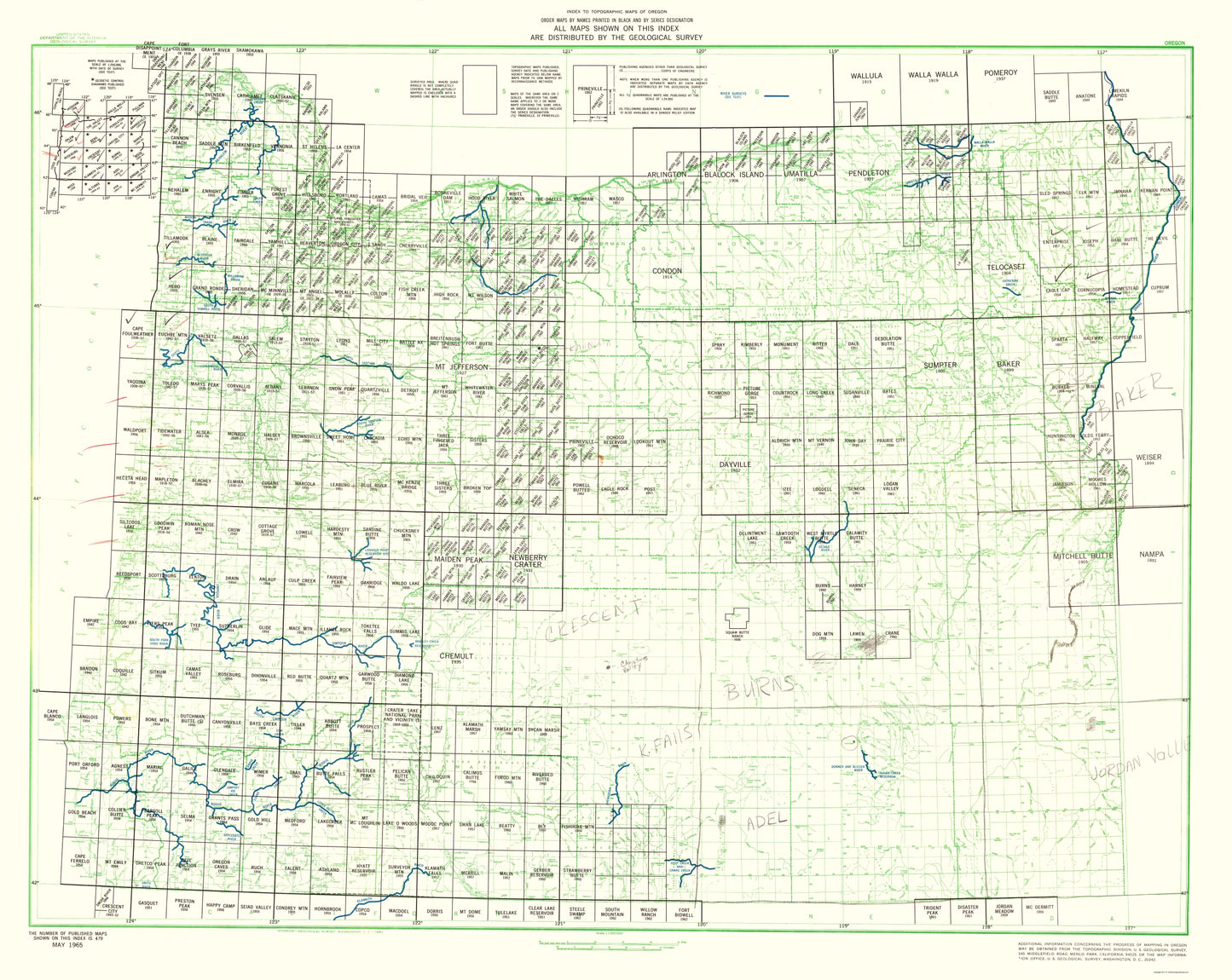 Historic State Map - Oregon - USGS 1965 - 23 x 28.92 - Vintage Wall Art