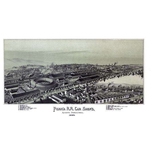 Historic Panoramic View - Altoona Pennsylvania - Moyer 1895 - Vintage Wall Art