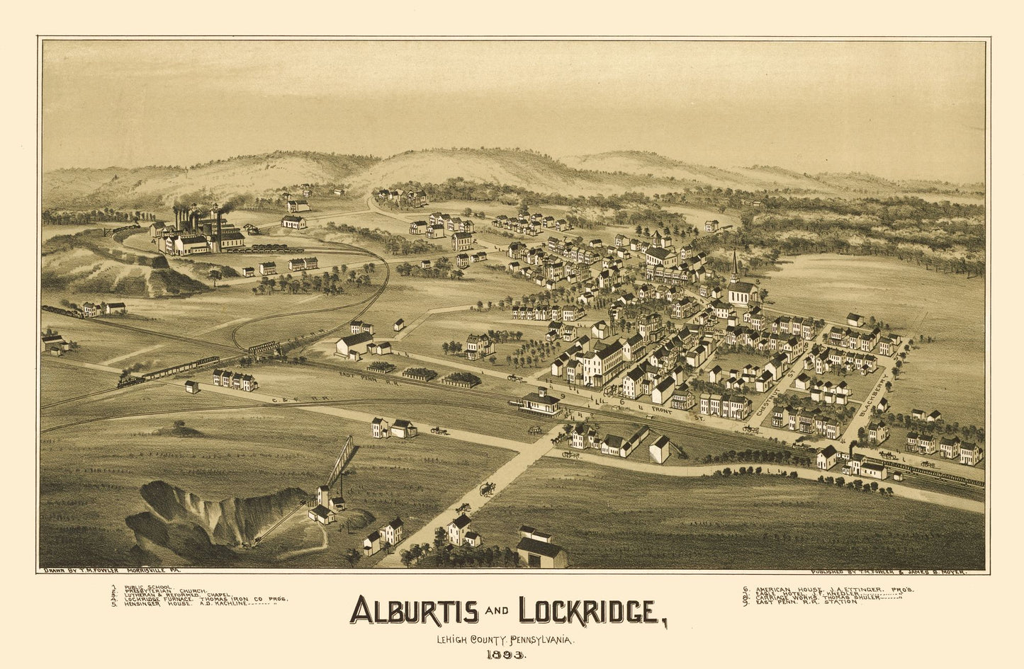 Historic Panoramic View - Alburtis Pennsylvania - Moyer 1893 - 35.17 x 23 - Vintage Wall Art