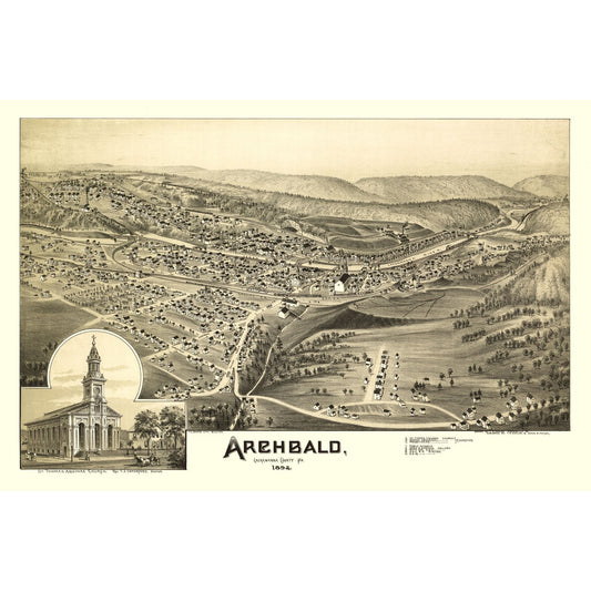 Historic Panoramic View - Archbald Pennsylvania - Moyer 1892 - Vintage Wall Art