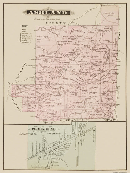 Historic City Map - Ashland Salem Pennsylvania - Caldwell 1877 - 23 x 30.63 - Vintage Wall Art