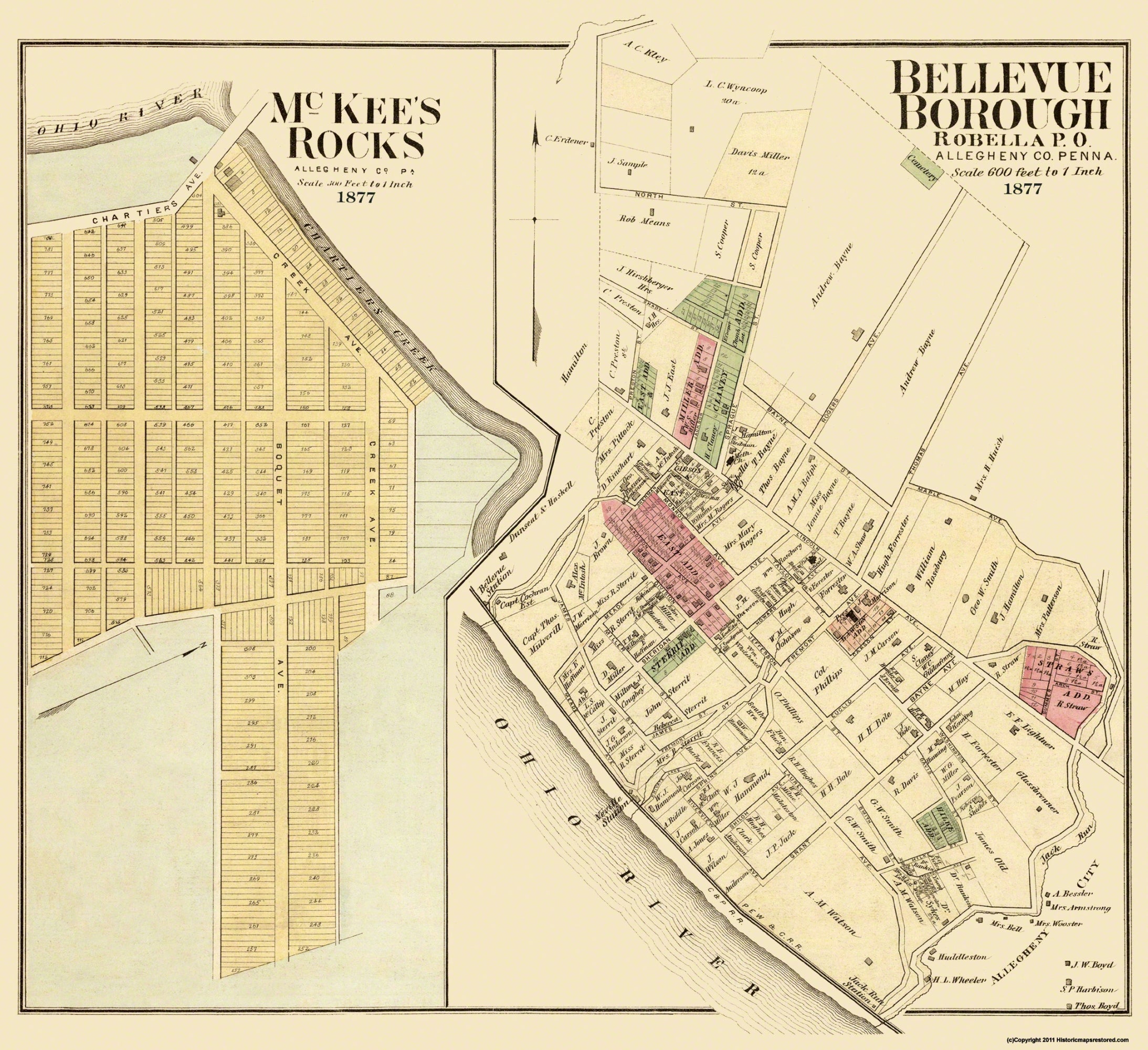 Historic City Map - Bellevue McKees Rock Pennsylvania - Hayes 1877 - 2 ...