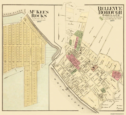 Historic City Map - Bellevue McKees Rock Pennsylvania - Hayes 1877 - 25.13 x 23 - Vintage Wall Art