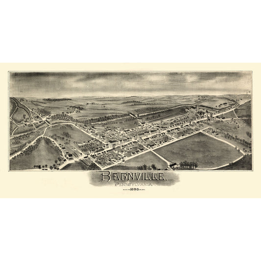 Historic Panoramic View - Bernville Pennsylvania - Moyer 1898 - Vintage Wall Art