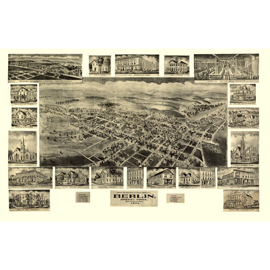 Historic Panoramic View - Berlin Pennsylvania - Fowler 1905 - Vintage Wall Art